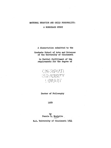 Maternal behavior and child personality: A Rorschach study