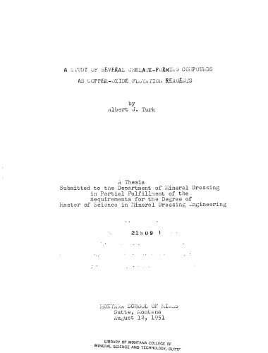 A Study of Several Chelate-Forming Compounds as Copper-Oxide Flotation Reagents