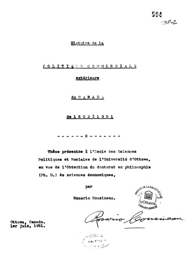 Histoire de la politique commerciale extérieure du Canada de 1602 à 1951