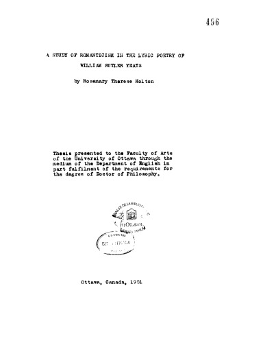 Study of Romanticism in the lyric poetry of William Butler Yeats