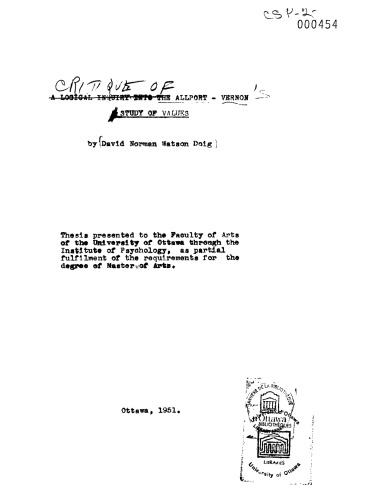 Critique of the Allport-Vernon’s study of values