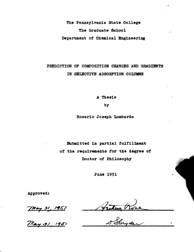 PREDICTION OF COMPOSITION CHANGES AND GRADIENTS IN SELECTIVE ADSORPTION COLUMNS