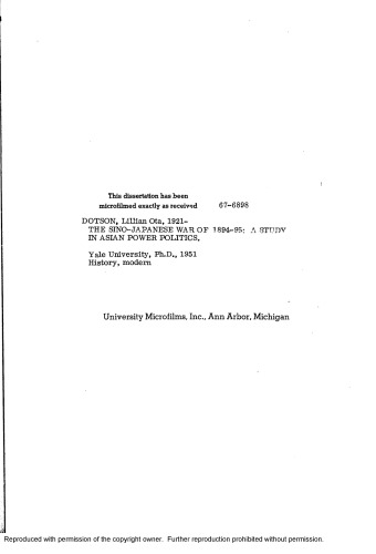 THE SINO-JAPANESE WAR OF 1894-1895: A STUDY IN ASIAN POWER POLITICS