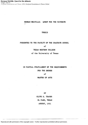 Herman Melville: Quest for the ultimate