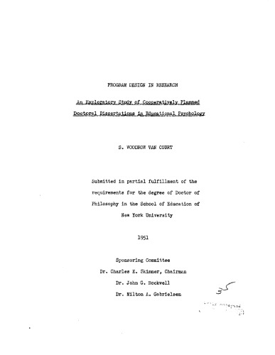 PROGRAM DESIGN IN RESEARCH: AN EXPLORATORY STUDY OF COOPERATIVELY PLANNED DOCTORAL DISSERTATIONS IN EDUCATIONAL PSYCHOLOGY