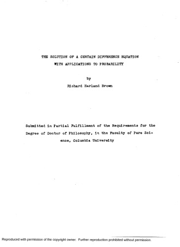 The Solution of a Certain Difference Equation with Applications to Probability