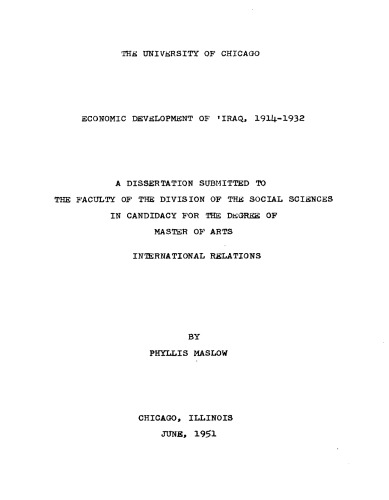 ECONOMIC DEVELOPMENT OF IRAQ, 1914-1932