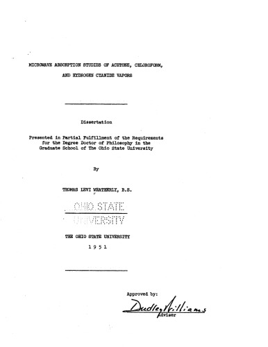 Microwave Absorption Studies of Acetone, Chloroform, and Hydrogen-Cyanide Vapors