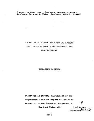 AN ANALYSIS OF BADMINTON PLAYING ABILITY AND ITS RELATIONSHIP TO CONSTITUTIONAL BODY PATTERNS