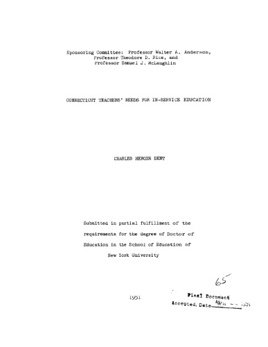 CONNECTICUT TEACHERS’ NEEDS FOR IN-SERVICE EDUCATION