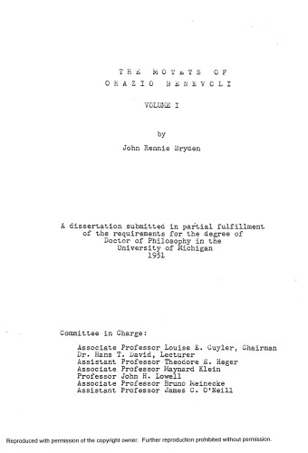 THE MOTETS OF ORAZIO BENEVOLI