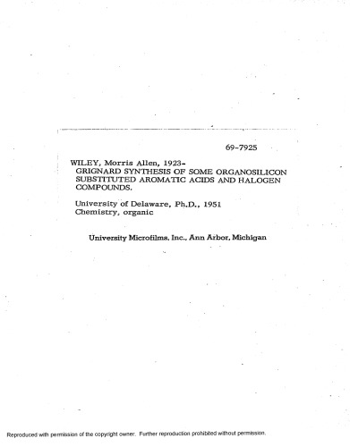 GRIGNARD SYNTHESIS OF SOME ORGANOSILICON SUBSTITUTED AROMATIC ACIDS AND HALOGEN COMPOUNDS