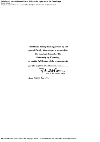 Solution of a second order linear differential equation of the Bessel type