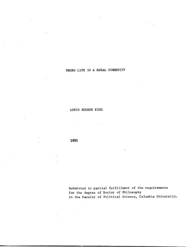 NEGRO LIFE IN A RURAL COMMUNITY