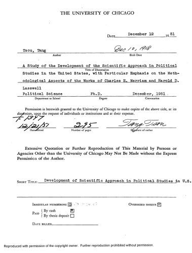 A Study of The Development of the Scientific Approach in Political Studies in The United States - With Particular Emphasis on the Methodological Aspects of the Works of Charles E. Merriam And Harold D. Lasswell