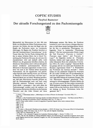 Der aktuelle Forschungsstand zu den Pachomiusregeln