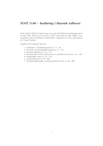 MAT 1140: Innføring i klassisk tallteori