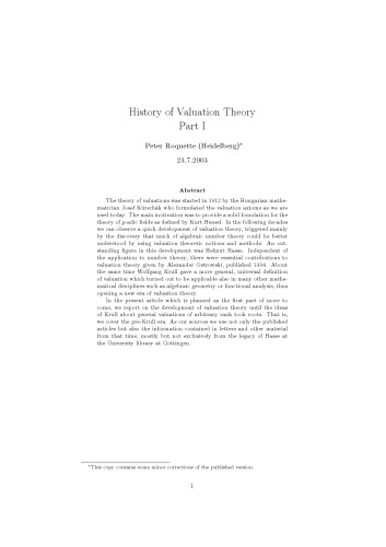 History of Valuation Theory