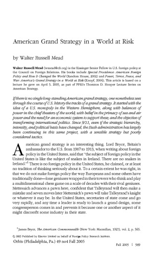 American Grand Strategy in World at Risk