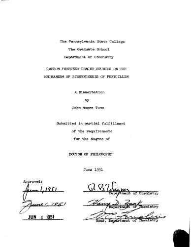 CARBON(14) TRACER STUDIES ON THE MECHANISM OF BIOSYNTHESIS OF PENICILLIN