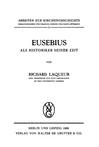 Eusebius Als Historiker Seiner Zeit