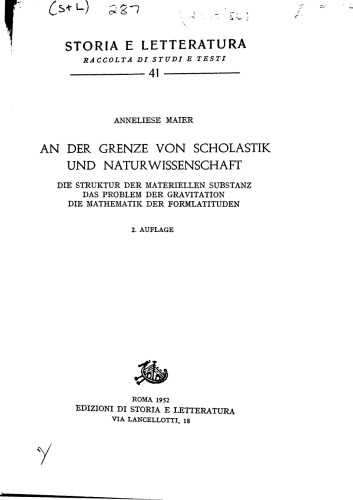 An Der Grenze Von Scholastik Und Naturwissenschaft