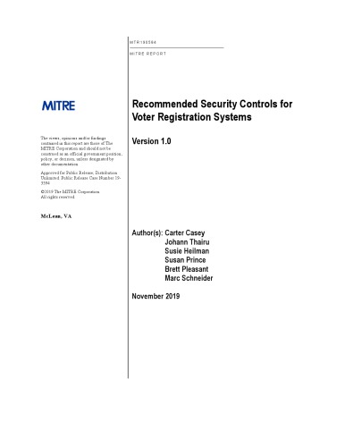Recommended Security Controls for Voter Registration Systems