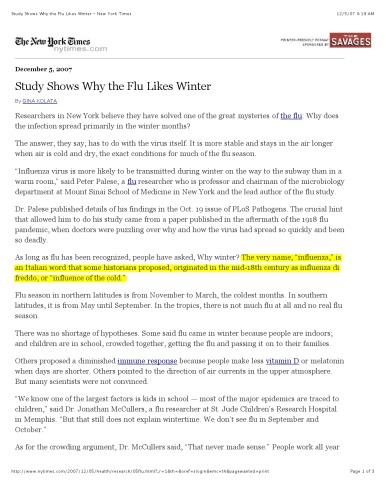 Study Shows Why the Flu Likes Winter