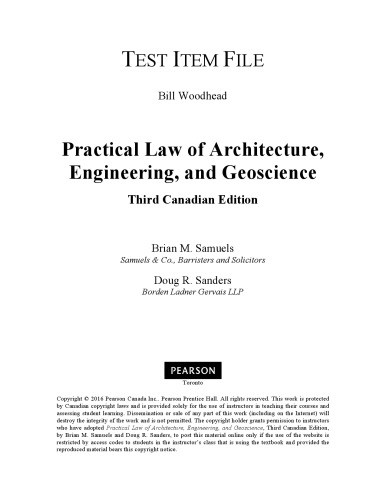 Practical Law of Architecture, Engineering, and Geoscience, Third Canadian Edition, Test Bank
