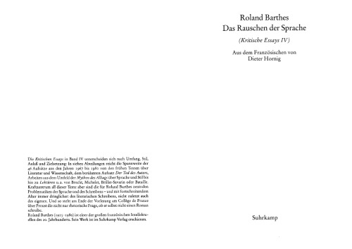 Kritische Essays - 4: Das Rauschen der Sprache