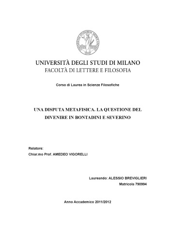 La questione del divenire in Bontadini e Severino