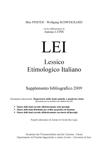 LEI Lessico Etimologico Italiano: Supplemento bibliografico 2009