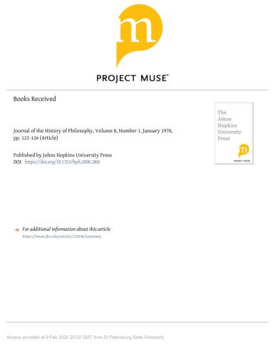 Number 1, January 1970  Journal of the History of Philosophy