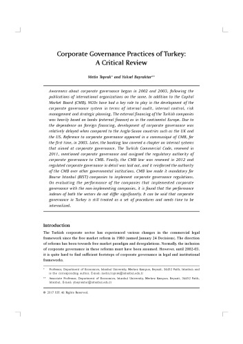 Corporate Governance Practices of Turkey A Critical Review
