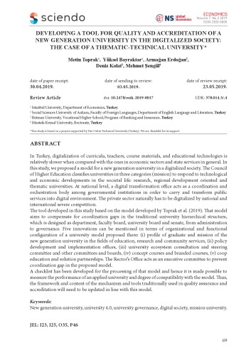 Developing A Tool for Quality Assurance And Accreditation of A New Generation University in the Digitalized Society