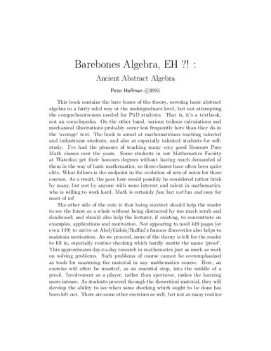 Barebones Algebra, Eh ?! : Ancient Abstract Algebra