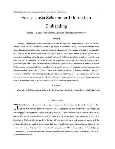 Scalar Costa Scheme for Information Embedding