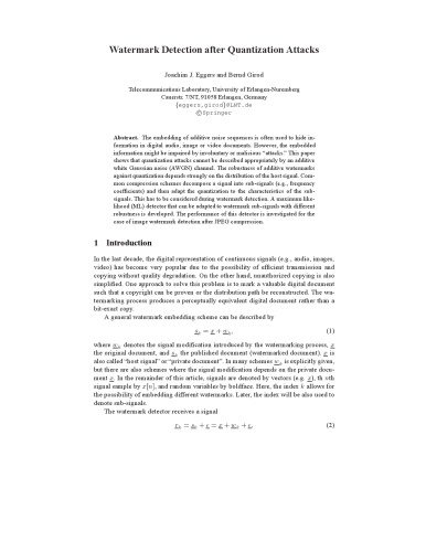 Watermark Detection after Quantization Attacks