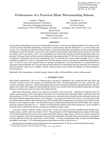 Performance of a Practical Blind Watermarking Scheme