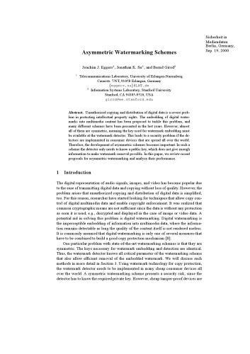 Asymmetric Watermarking Schemes