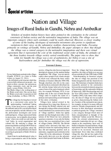 Economic and Political Weekly  Nation and Village Images of Rural India in Gandhi, Nehru and Ambedkar