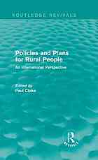 Policies and plans for rural people : an international perspective
