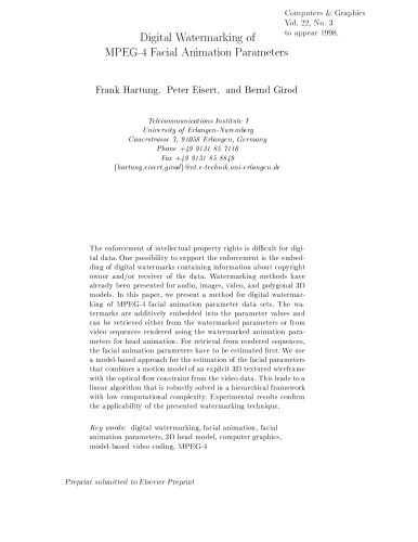 Digital Watermarking of MPEG-4 Facial Animation Parameters