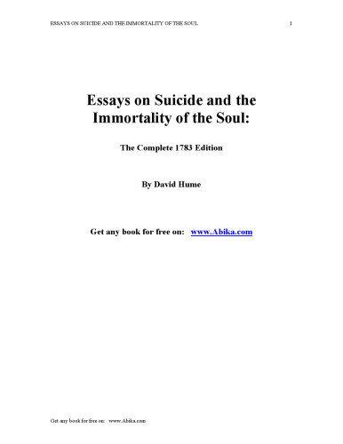 Essays on suicide and the immortality of the soul