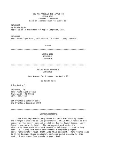 Using 6502 assembly language : how anyone can program the Apple II