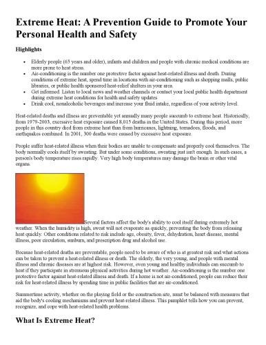 Extreme heat : a prevention guide to promote your personal health and safety