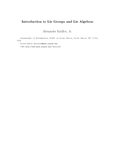 Introduction to Lie Groupsand Lie Algebras