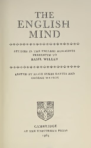 The English Mind: Studies in the English Moralists Presented to Basil Wiley