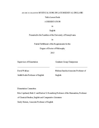 Musica celestis: Mystical song in late medieval England