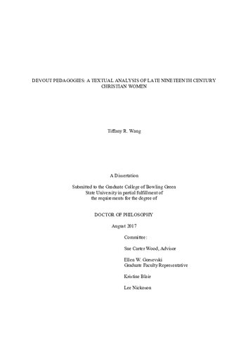 Devout Pedagogies: A Textual Analysis of Late Nineteenth Century Christian Women